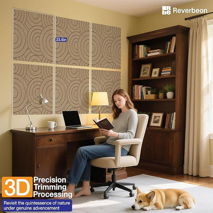 6 PCS Acoustic Panels, 23.6x23.6 Inch Sound Absorbing Panels, Decorative Acoustic Wall Panels for Recording and Home Studio, Office with Double-Sided Adhesive Tape