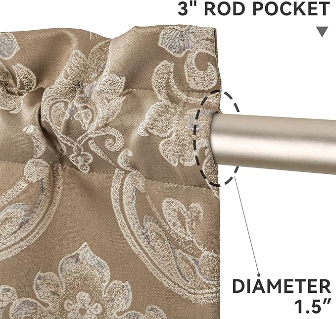 Loom and Mill Luxury Valances for Windows, Elegant Damask Thick Window Treatment Curtains Valance with Handmade Tassels for Living Room, Bedroom Party Banquet Decorations (54" x 18", Light Coffee)