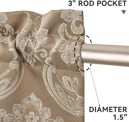 Loom and Mill Luxury Valances for Windows, Elegant Damask Thick Window Treatment Curtains Valance with Handmade Tassels for Living Room, Bedroom Party Banquet Decorations (54" x 18", Light Coffee)