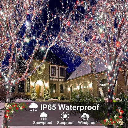 Red and White Christmas Lights, 66FT 200 LED Outdoor String Lights Waterproof with 8 Modes, Connectable Plug in Fairy Light Green Wire for Outside Indoor Patio Garden Xmas Party Holiday Decorations