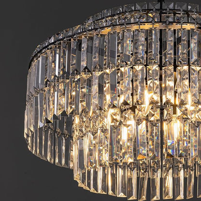 TOCHIC Black Modern Crystal Chandelier,2-Tier Round Height Adjustable Ceiling Light Fixture for Dining Room Living Room Bedroom Kitchen Foyer
