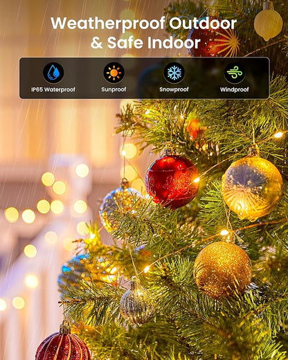 Minetom 2 Pack Solar Fairy Lights, Total 66 FT 200 LED Solar String Lights Outdoor Waterproof with 8 Modes, Christmas Lights for Outside Patio Fence Party Garden Yard Holiday Tree Decor (Warm White)