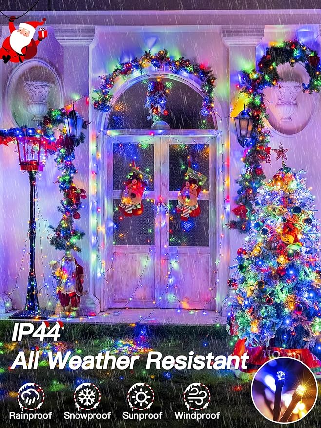 Guhope Christmas Lights 66FT 200 LED, Christmas Tree Light with 8 Lighting Modes, Outdoor Waterproof String Lights with Remote and Timer, Fairy Light for Holiday Decor (Multicolor)