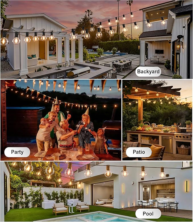 DAMAING Outdoor String Lights 300FT Waterproof Globe String Lights with 150+4 Shatterproof G40 LED Bulbs,Dimmable Connectable Patio Lights String for Hanging Bistro Backyard Gazebo,2-Pack x 150 FT