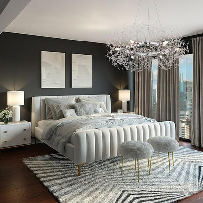 Macarena Modern Crystal Chandelier Dining Room Light Fixtures Silver Firework,Chrome Large Round Pendant Hanging Lighting for Bedroom Living Room Entryway Closet Bathroom Kitchen