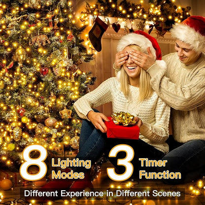 Ollny Christmas Lights, 500LED 164FT Long Christmas Tree Lights with 8 Modes Remote Timer IP44 Waterproof, Outdoor Christmas Lights for Tree House Yard Outside Xmas Decorations Warm White
