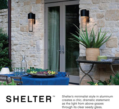 Hinkley Shelter Medium Outdoor Wall Mount Lantern, Minimalist Style, Dark Sky-Compliant, Solid Aluminum/Clear Seedy Glass, Black