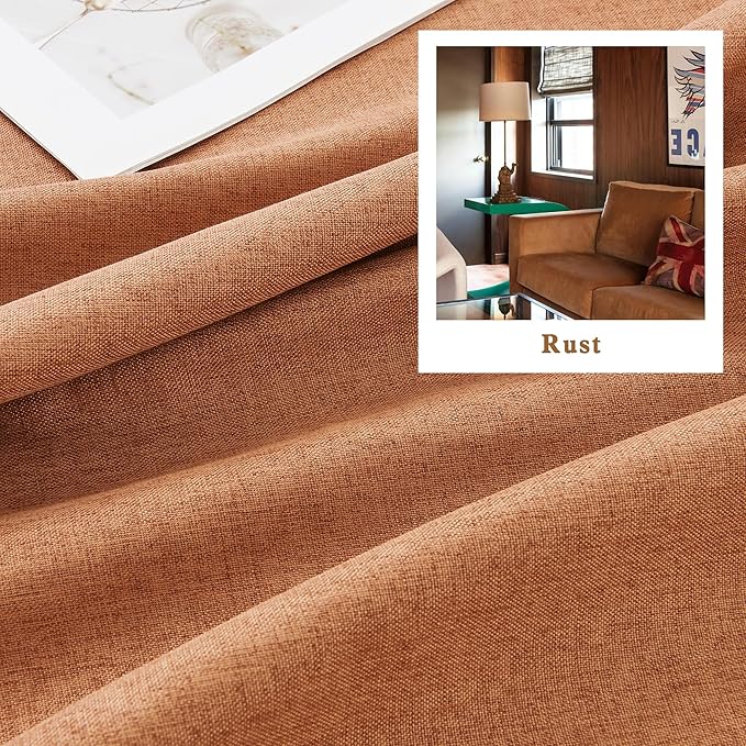 DUALIFE 2pcs 132 Inch Extra Long Linen Blackout Curtains Back Tab and Rod Pocket Thermal Insulated Light Blocking Drapes for Bedroom 2 Panels Set 50X132 Inches 11FT,Rust Terracotta