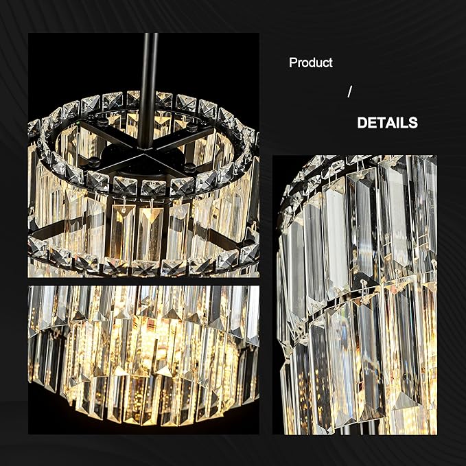 Modern 12.8“ Black Crystal Chandelier Ceiling Light Fixtures for Dining Room Luxury Glam 4-Light Crystal Chandeliers Lighting for Bedroom Entryway Hallway Living Room Kitchen Island Foyer