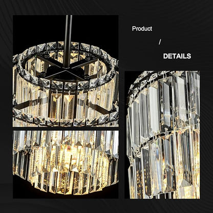 Modern 12.8“ Black Crystal Chandelier Ceiling Light Fixtures for Dining Room Luxury Glam 4-Light Crystal Chandeliers Lighting for Bedroom Entryway Hallway Living Room Kitchen Island Foyer