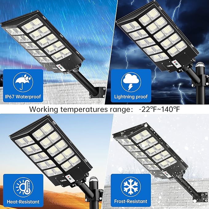 JAYNLT Y-5200W Solar Street Lights Outdoor,Commercial Parking Lot Lights Dusk to Dawn, Waterproof Solar Security Flood Lights with Motion Sensor and Remote for Yard, Garage, Driveway