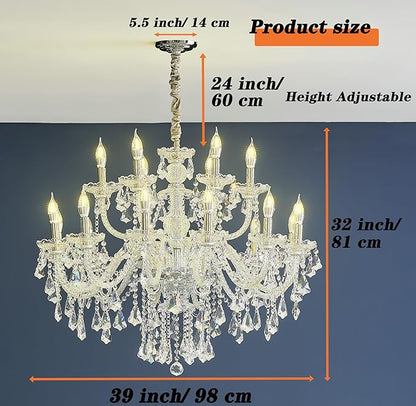 Clear 18 Lights K9 Crystal Chandelier,Chandeliers for Dining Room,Bedroom,Living Room, Candle Pendant Lamp Ceiling Lighting, 39 inch x32 Inch (Color: Clear) with 18pcs 5W E12 LED Bulbs.