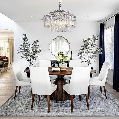 TOCHIC Black Modern Crystal Chandelier,2-Tier Round Height Adjustable Ceiling Light Fixture for Dining Room Living Room Bedroom Kitchen Foyer