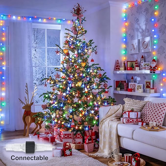JMEXSUSS 100 LED Color Changing String Lights, 33ft Globe Red White and Blue Lights with Remote & APP, Clear Wire Smart Fairy String Light Indoor Plug in for 4th of July Independence Day Halloween