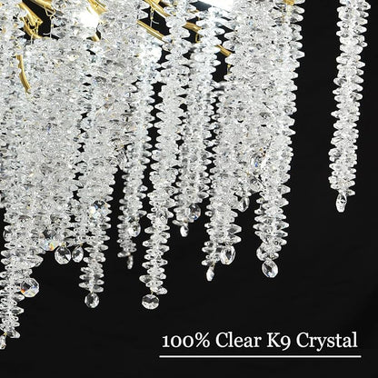 Modern Crystal Tree Branch Chandelier, Gold Linear Art Deco Raindrop Indoor Hanging Pendant Light Fixture for Dining Room Kitchen Island Living Room Bedroom 13 Lights L40''