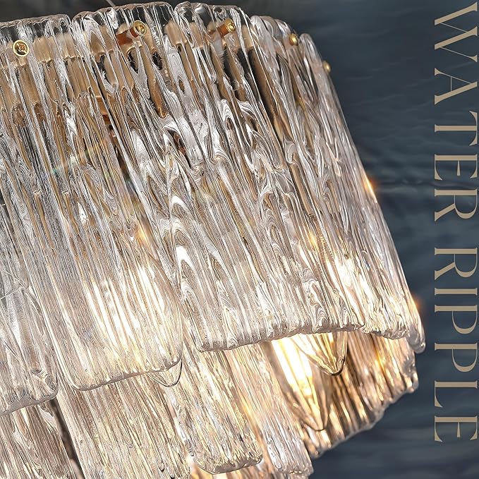 CATINER Gold Chandeliers 24”Modern Crystal Glass Round Chandelier 10-Light Drum Pendant Ceiling Light Fixtures Luxury 2 Tiers Hanging Chandelier for Dining Room Foyer Living Room Bedroom