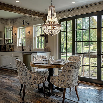 Wellmet 6 Lights French Empire Crystal Chandelier 13 Inch Farmhouse Chandeliers Lighting, Antique Bronze Adjustable Ceiling Pendant Light Fixture for Dining Living Room Bedroom Bathroom Foyer