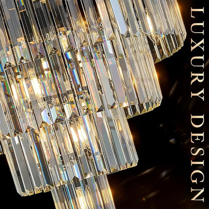 24" Modern Crystal Chandelier 15 Lights Black Pendant Light Fixture Luxury 5-Tier K9 Crystals Chandelier Contemporary Round Pendant Lighting for Dinning Room Living Room Foyer Kitchen