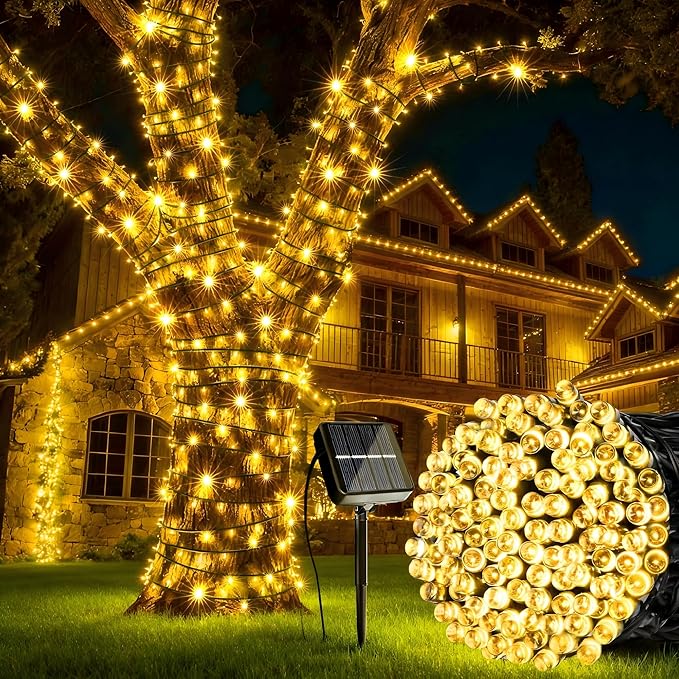 Joomer Solar String Lights, 39FT 100LED Solar Powered Outdoor Fairy Lights, Waterproof 8 Modes Twinkle String Lights for Garden Patio Yard Tree Wedding Christmas Decor (Warm White)