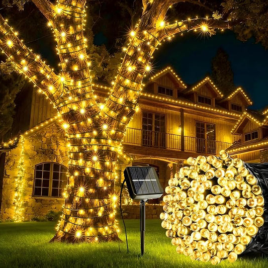 Joomer Solar String Lights, 39FT 100LED Solar Powered Outdoor Fairy Lights, Waterproof 8 Modes Twinkle String Lights for Garden Patio Yard Tree Wedding Christmas Decor (Warm White)