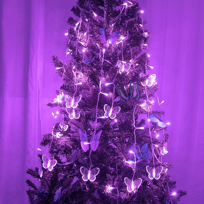 YOLIGHT Butterfly Curtain Lights 13ft 96 LED Fairy Lights 8 Modes String Lights with Remote, Butterfly Hanging Decoration for Girls Room Bedroom Wall Ceiling Party Wedding Holiday Christmas (Purple)
