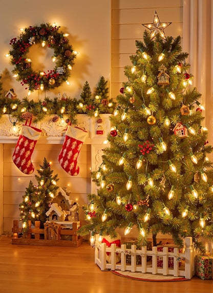 Vintage C9 LED Christmas Lights Outdoor, 200 Ft C9 String Lights with 200 Shatterproof Warm White Bulbs, Waterproof Connectable Christmas Tree Lights for Roofline Holiday Garden Party Xmas Decorations