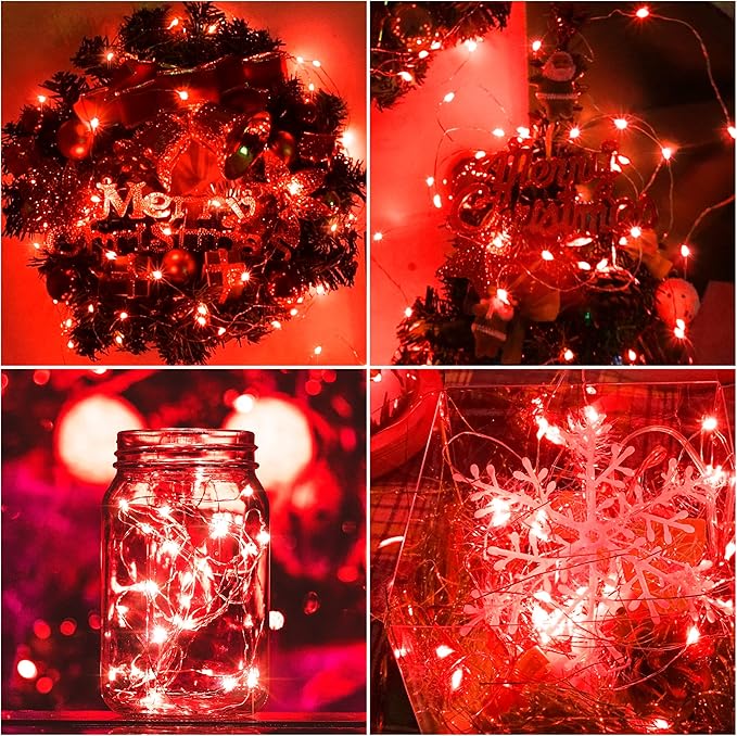 SmilingTown 15 Packs 20 Led Red Fairy Lights Battery Operated 6.6ft Silver String Lights Waterproof Firefly Starry Light for Bedroom Dorm DIY Table Centerpieces Halloween Christmas Party Decor