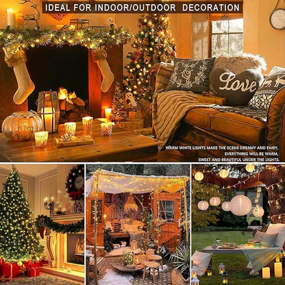 Warm White Christmas Lights,33ft 100LED String Lights,Twinkle Lights Plug in with 8 Modes, Indoor Outdoor for Holiday, Wedding, Birthday,Valentine's Day and Christmas Decor-Warm White