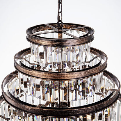 Wellmet Antique Gold Crystal Chandelier, 7-Tier Large Vintage Luxury Crystal Chandelier, Bronze Crystal Pendant Light for Living Room, Dining Table, Foyer, Drawing Room, Hallway, Entryway, Restaurant