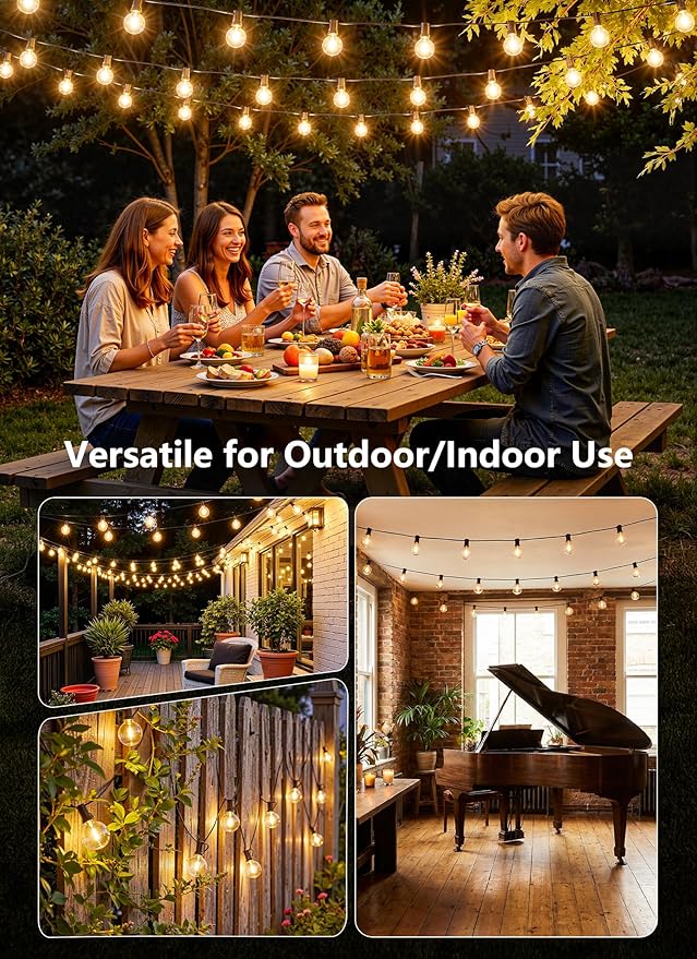 Brightown Outdoor String Lights, 55FT 25 G40 Bulbs Shatterproof Patio Lights, Waterproof Dimmable Hanging Connectable Globe LED Outdoor Lights for Backyard, Bistro, Porch, Deck, Balcony