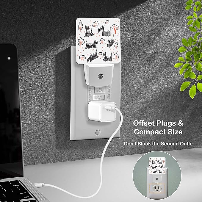 LED Night Light Lamp with Smart Sensor Dusk to Dawn Sensor,Dog Sketch Animal Scottie Terrier Night Light Daylight White,0.5W Plug-into Wall for Adults,Bedroom,Bathroom,Hallway,Kitchen