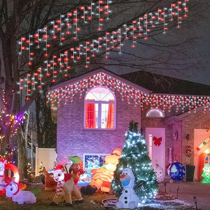 66ft Red and White Christmas Lights, 640 LED Icicle Lights for Outside, Clear Wire Connectable Twinkle Lights with 8 Modes Timer Waterproof for House Window Party Tree Holiday Patio Yard Home Decor
