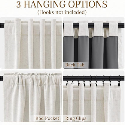 Nanspring 100% Blackout Kitchen Linen Curtains Back Tab Small Drape 36 Inch Length Privacy Natural Elegant Short Black Out Cafe Curtain Tier for Thermal Insulated Bedroom Cabinet Cream Ivory 30x36