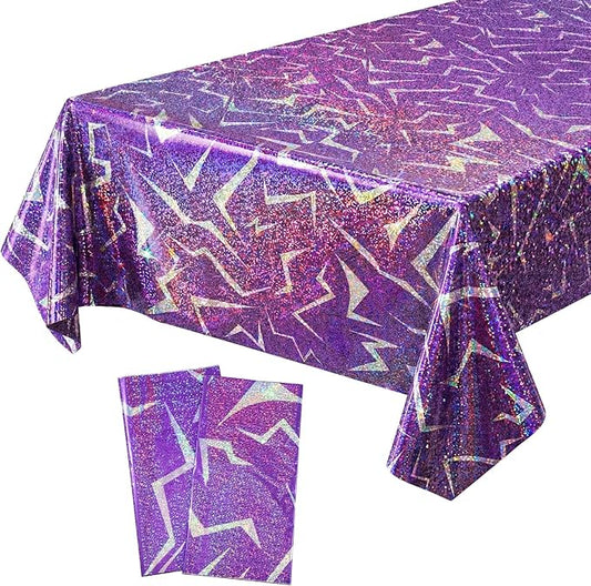 Oudain 2 Pcs Kpop Theme Purple Silvery Lightning Crack Print Holographic Party Tablecloth 54 x 108 Inch Disposable Rectangle Table Cover for Anime Korean Kpop Theme Birthday Decoration