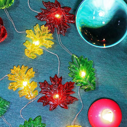 Thanksgiving Decoration Leaf Fairy String Lights Fall Garland Leaf Decorative Lights Harvest Maple Oak Decor 10ft 30LED Battery Operated String Lights Autumn Wreath for Bedroom Window Tree Décor