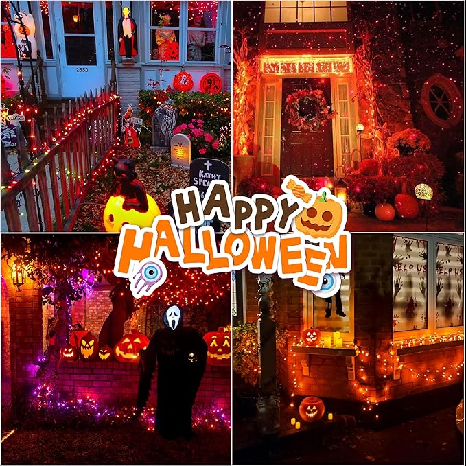 LAMPHOME 33ft 100 LED Orange Thanksgiving Lights Outdoor Waterproof, Autumn Fall String Lights,16 Modes Orange Halloween String Lights Plug in, Christmas Lights Garden Party Xmas Tree Lights Decor