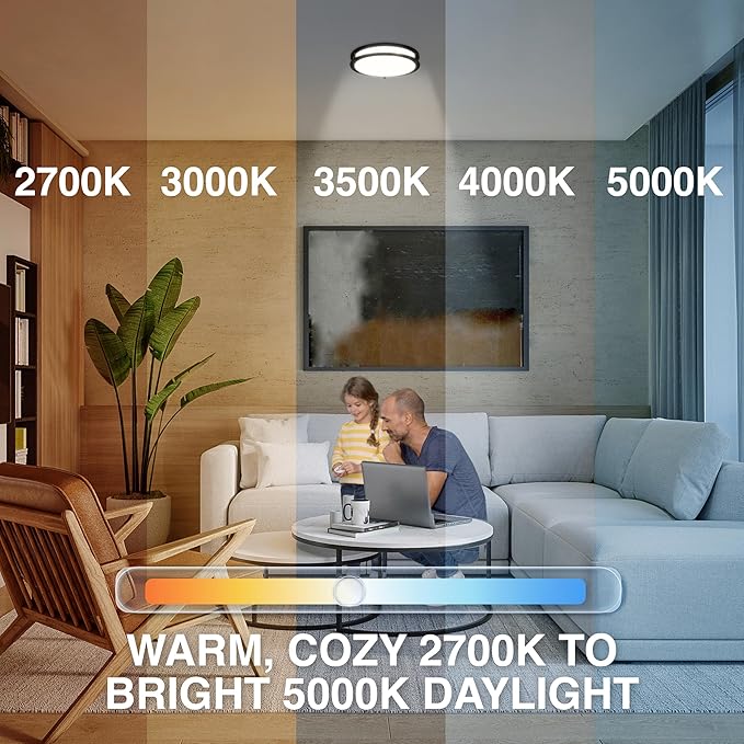 Sylvania 12" Slim Saturn Ring LED Light Fixture, 25W, 5 Temperature Select, Dimmable, 1800 LMS, Black, for Family Rooms/Hallways/Kitchens/Bedrooms - 1 Pack (67239)