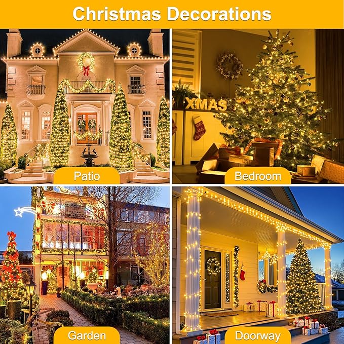 70FT 200LED Christmas String Lights Plug in, Outdoor Indoor Connectable Twinkle Fairy Lights with Timer and 8 Modes, Christmas Tree Lights for Garden Party Wedding Christmas Decoration, Warm White