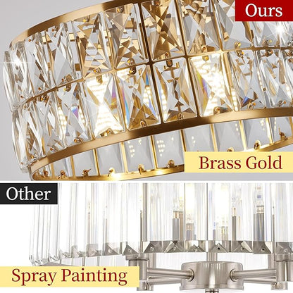 Modern 4-Light Gold Crystal Chandelier Ceiling Light, 12-Inch Small Round Semi Flush Mount Chandelier-Style Ceiling Light for Kitchen Island & Entryway