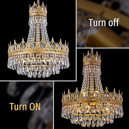 TOCHIC Gold Chandelier French Empire Crystal Chandeliers 6-Light Modern Luxury Ceiling Light Fixture for Dining Living Room, Bedroom, Kitchen Island, Bathroom, Foyer, 19" W x 23" H