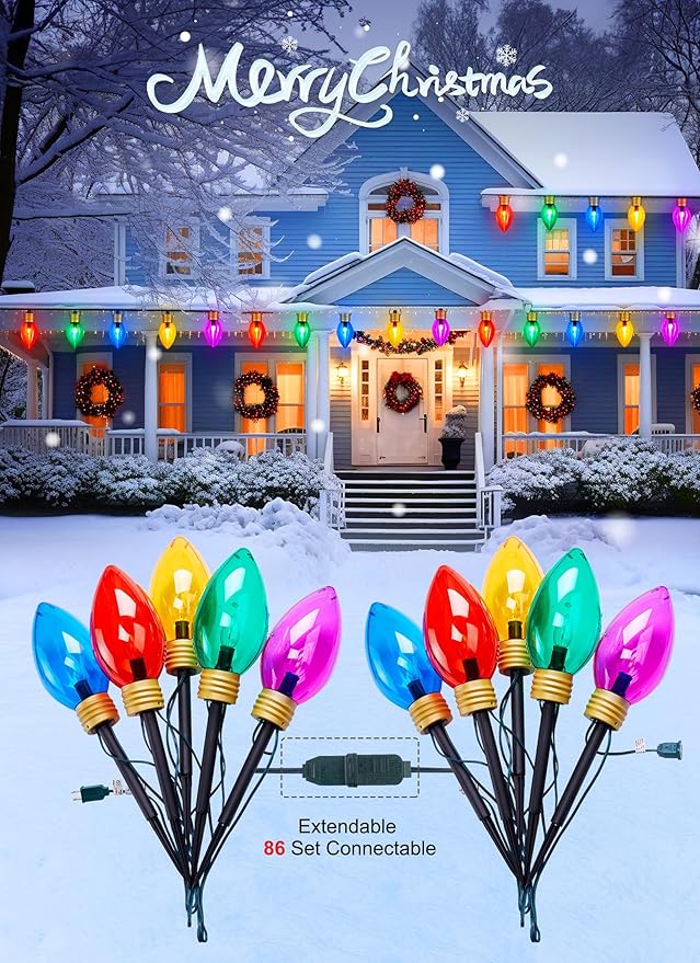 Super Jumbo C9 Christmas Pathway Lights - 11FT 5 LED Jumbo Christma Walkway Light, Multicolor Christmas Decoration Outside, Waterproof Giant Christma Lights Outdoor Decoration for Yard Holiday Lawn