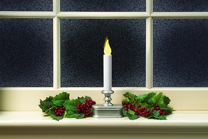 Xodus Innovations FPC1221P-R6 Battery Operated LED Dusk to Dawn Window Candle with Amber Steady On or Flicker Flame,Pewter/Silver Pack of 6