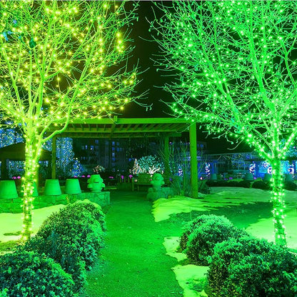 Holiday Essence - 100 LED Green Christmas Lights Set 26.9 Ft White Wire Indoor & Outdoor Holiday Décor for Christmas Tree St. Patrick's Day Easter Traditional Decoration UL Certified