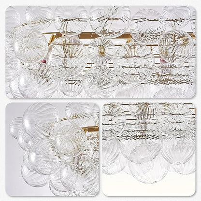 Nordic Bubble Ball Swirled Glass Chandelier, 36" Long Rectangular Chandeliers Island Light Fixture Gold and Clear Blown Glass Large Pendant Light Fixture for Bedroom Study Restaurant Dining Table