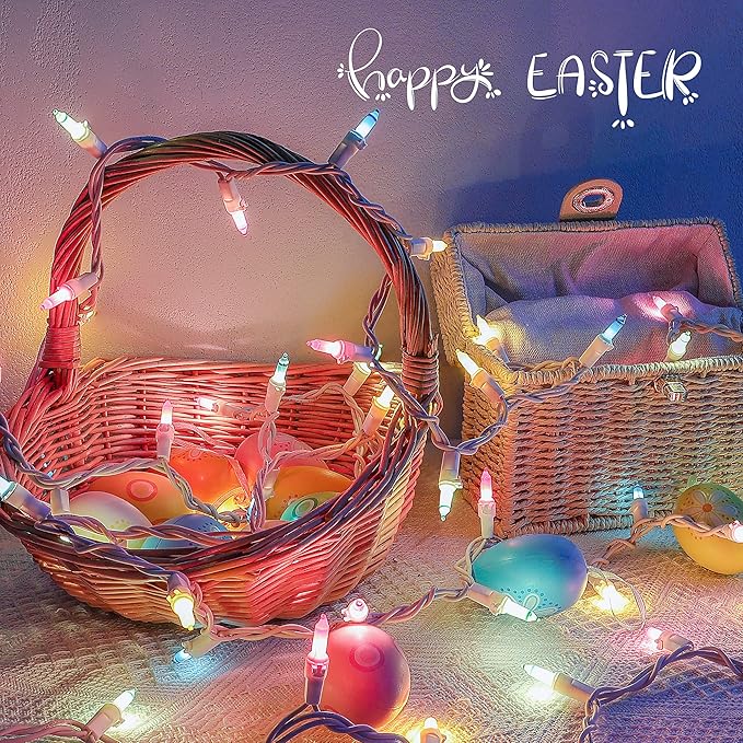 Easter Mini String Lights,13feet 50Count Christmas Light Set White Wire Plug in End-to-End Connectable for Indoor Outdoor Spring Party Yard Garden Patio Home Pastel Decor, Multicolored