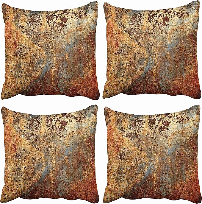Emvency Set of 4 Throw Pillow Covers Brown Rust Colorful Metal Rusty Steel Iron Structure Wall Door Modern Abstract Decorative Square 18x18 Inches Pillowcases Home Decor Cases Cover