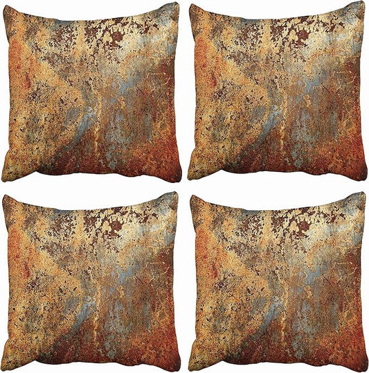Emvency Set of 4 Throw Pillow Covers Brown Rust Colorful Metal Rusty Steel Iron Structure Wall Door Modern Abstract Decorative Square 16x16 Inches Pillowcases Home Decor Cases Cover
