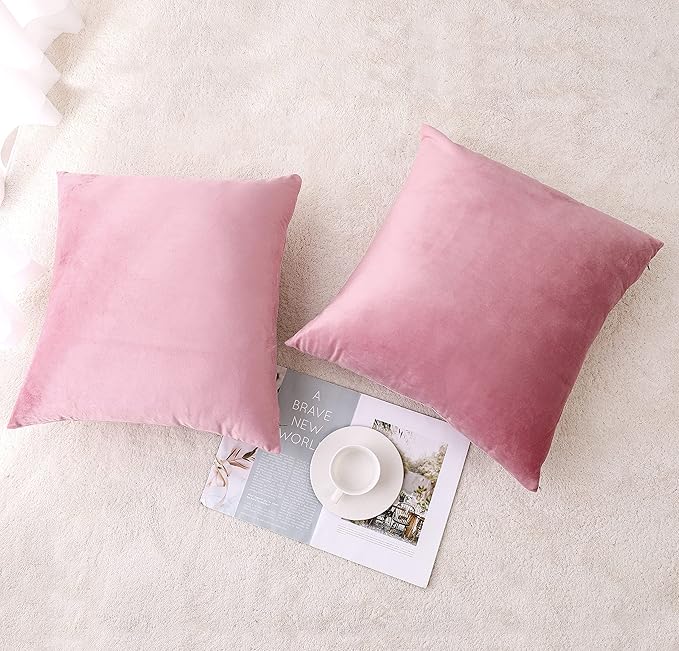 NiNi ALL Decorative Throw Pillow Covers Velvet 26x26 Inch Pack of 2 Pink Cushion Covers Soft for Couch Sofa Bedroom Living Room Outdoor