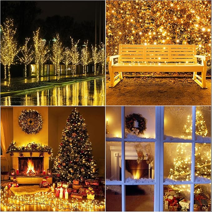 LAMPHOME 66ft Golden Christmas Decorative Mini Lights,200 LED Green Wire Fairy Starry String Lights Plug in, 16 Lighting Modes for Indoor Outdoor Xmas Tree Wedding Party (Yellow)