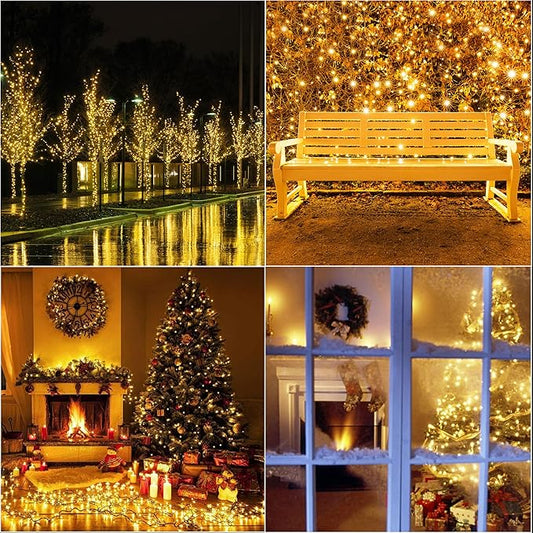 LAMPHOME 66ft Golden Christmas Decorative Mini Lights,200 LED Green Wire Fairy Starry String Lights Plug in, 16 Lighting Modes for Indoor Outdoor Xmas Tree Wedding Party (Yellow)